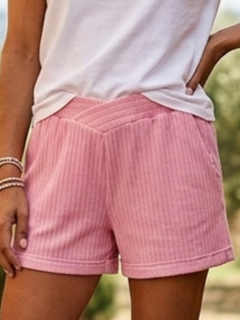 White Birch Mineral Washed Cross-Waist Rib Lounge Shorts